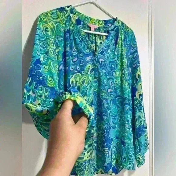 Lilly Pulitzer Elsa Silk Women’s Top Sea Blue Lillys Lagoon 100% silk - Picture 5 of 10